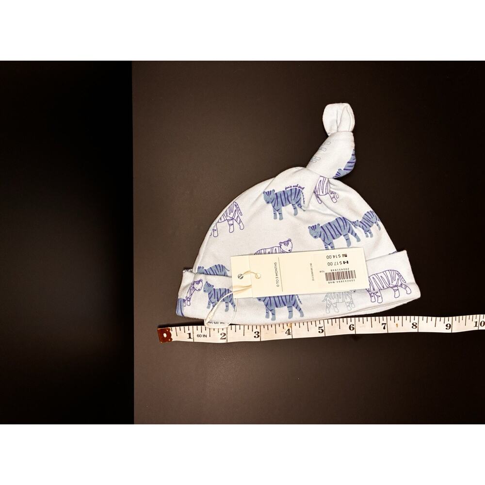 Jane & Jack Accessories- Newborn Benie -Blue Zebra 0-4 months NWT